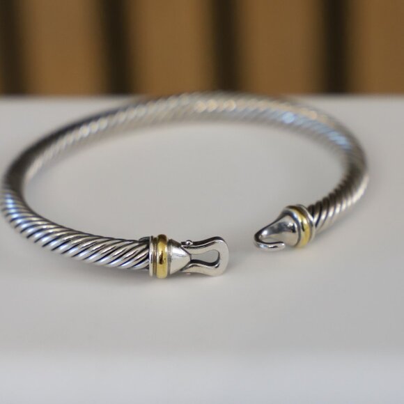 David Yurman Sterling Silver 5mm Cable Buckle Bracelet with 18k Gold size Small - Picture 9 of 9